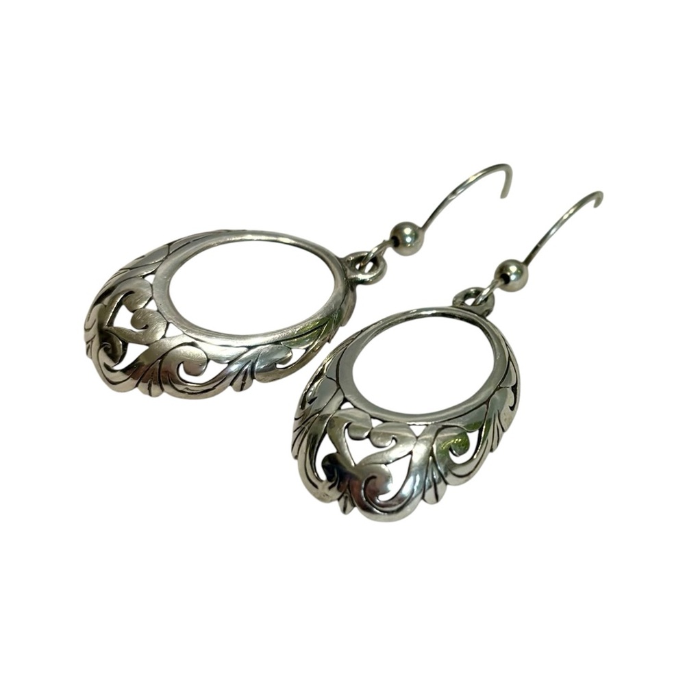 Vintage Sterling Silver Oval Filigree Earrings - Picture 5 of 14